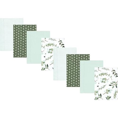 Hudson Baby Cotton Poly Flannel Burp Cloths Multipack, Eucalyptus 8-Pack, One Size