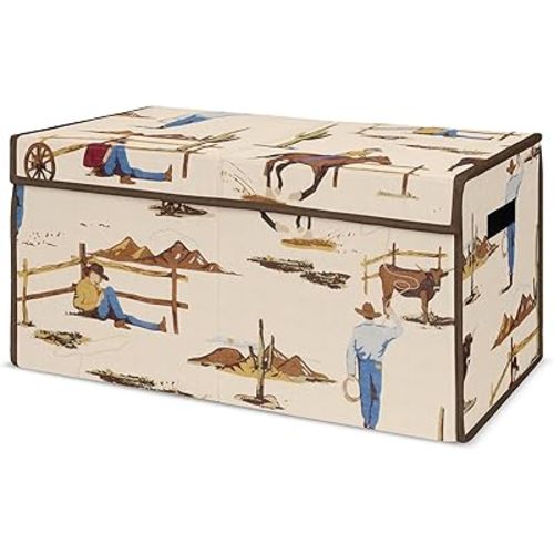 Sweet Jojo Designs Cowboy Wild West Boy Small Fabric Toy Bin Storage Box Chest For Baby Nursery or Kids Room - Tan and Red Western Southern Country