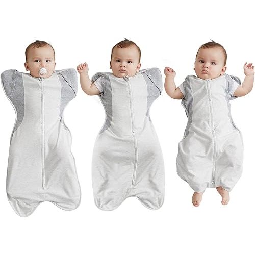 Transition Baby Swaddle 3-6 Months 12-18 lb, Arms In/Out Swaddle Sleep Sack with 2-Way Zipper Moisture-Wicking Fabric, Improves Sleep Snug Fit Helps Calm Startle Reflex