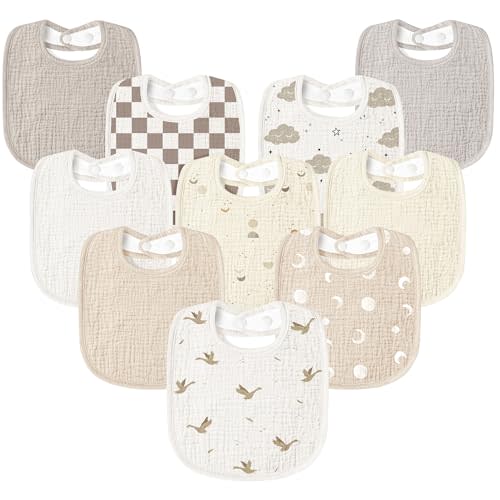 Susurration Muslin Baby Drool Bibs 10Pack Soft Square Adjustable Bandana Bibs for Unisex Baby Girls & Boys