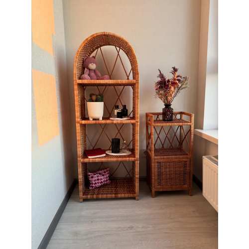 natural arched wicker book shelf handmade rattan bookcase boho furniture arch shelf natural wicker rattan plant stand shoe rack eco-friendly