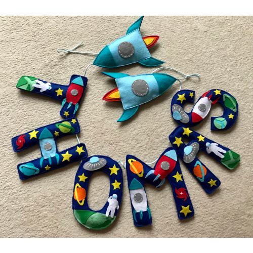 Felt Space Name Garland, Rocket Ship Nursery Decor, Name bunting, banner, sign, Party Decoration,