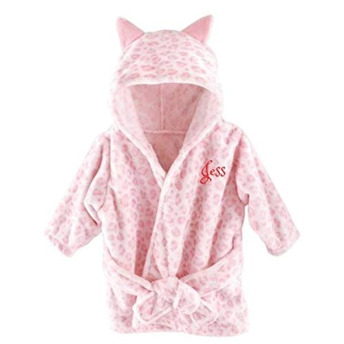 Personalized Baby Bathrobe – Custom Name or Monogram Embroidery – Soft Plush Robe for Newborns & Infants – Baby Shower for Boys & Girls – Bath Time Essential (Pink Leopard)