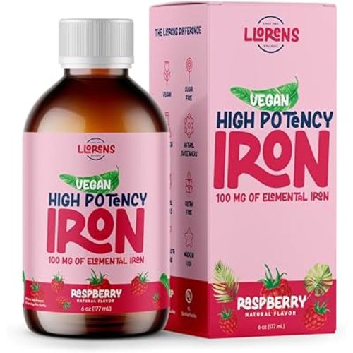 Iron Supplement Liquid Iron High Potency Iron for Women & Adults by Llorens - 100mg Polysaccharide Iron Complex Iron Supplements for Anemia and Iron Deficiency, (Raspberry, 6 oz)