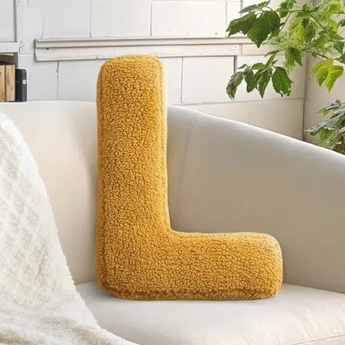 huraty Alphabet L Pillow Ginger Initial Letter Cushion Decorative Nursey Pillow Lambs Wool Novelty Room Decor (L, 14.9" Lx11.8 W)