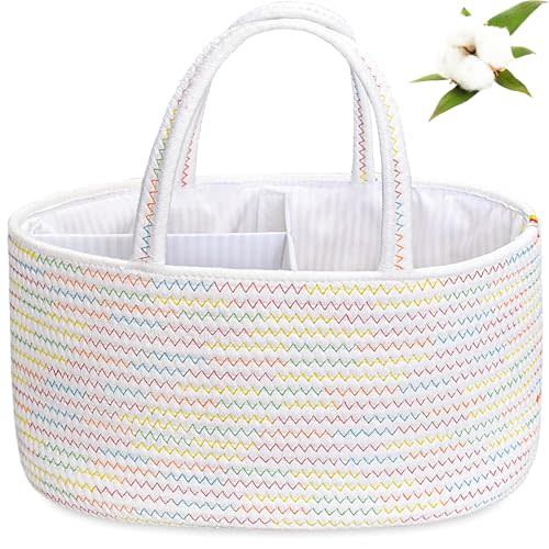 ABenkle Diaper Caddy Organizer, Boho Rustic Cotton Rope Nursery Baby Basket, Changing Table Organizer for Baby Diaper Storage and Baby Shower