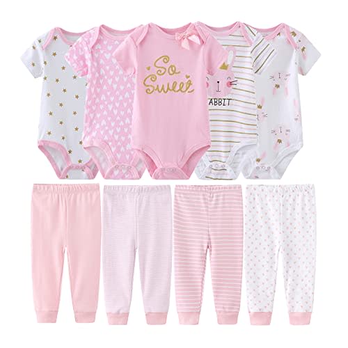 MAMIMAKA Newborn Baby Clothes Set - Short Sleeve Baby Boy Pants & Girl Bodysuits - Layette Sets
