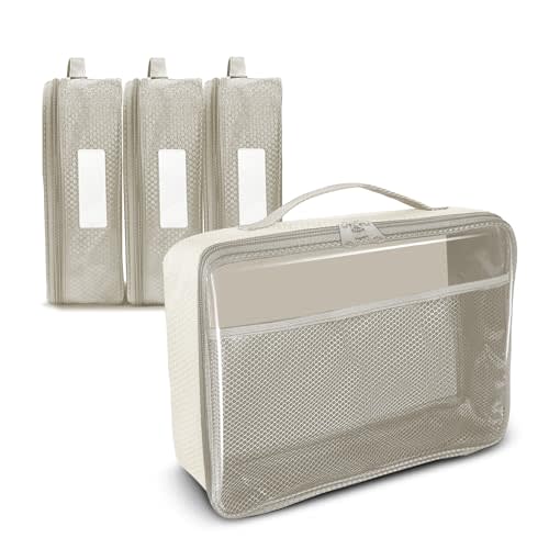 IAMRU Toy Storage Bag, On the Go Toy Storage Organizer, Car Toy Organization, Blocks Travel Bag, Activity Bags for kids, Traveling Carrying Case, Storage Organizer (Large 4pc Beige Bags)