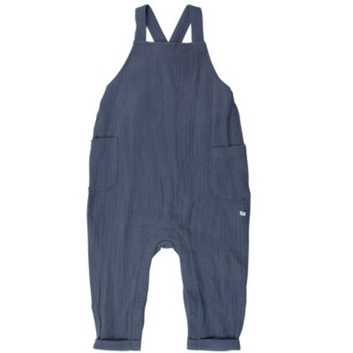 RuggedButts Baby Boys Cotton Gauze Overall Jumpsuit - Steel Blue, 3-6m