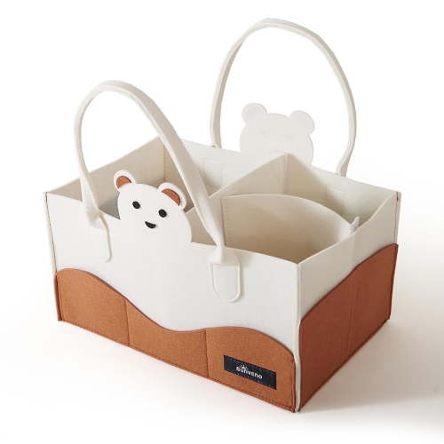 Sunveno Foldable Polyester Nursery Diaper Caddy Organizer for Infant with Bear