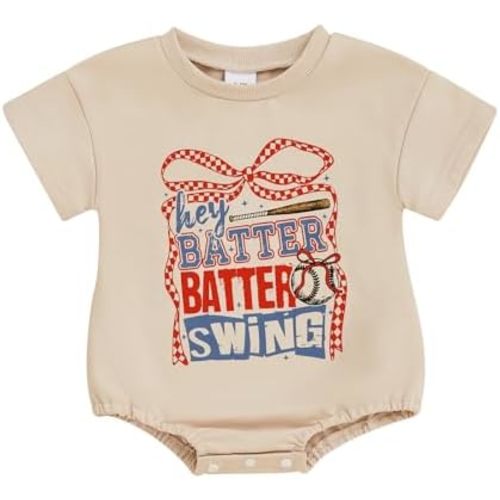BemeyourBBs Newborn Baby Girl Baseball Outfit Bubble Romper Short Sleeve Jumpsuit Cute Summer Clothes