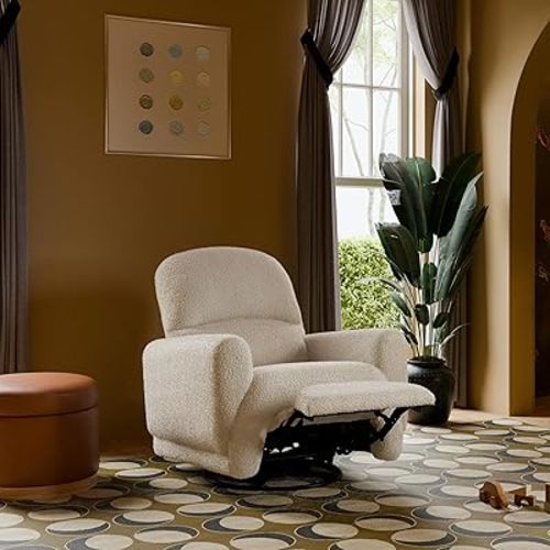 Babyletto Rainbow Recliner and Swivel Glider in Almond Teddy Loop, Greenguard Gold Certified and CertiPUR-US® Certified