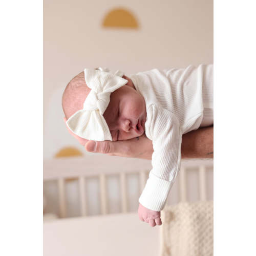 Cloud White Bamboo Waffle Knit Large Bow Headwrap