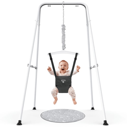 G TALECO GEAR Baby Jumper with Stand, Foldable Baby Bouncer with Mat, Black, 6-24 Months