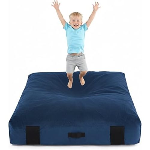 Crash Pad for Kids Sensory Room, Extra Thick Foam Crash Mat with Washable Removable Cover, 3 x 4 Ft / 5 x 5 Ft Non-Slip Play Mat with Handle for Calming Corner, Gym, Play Room, Living Room