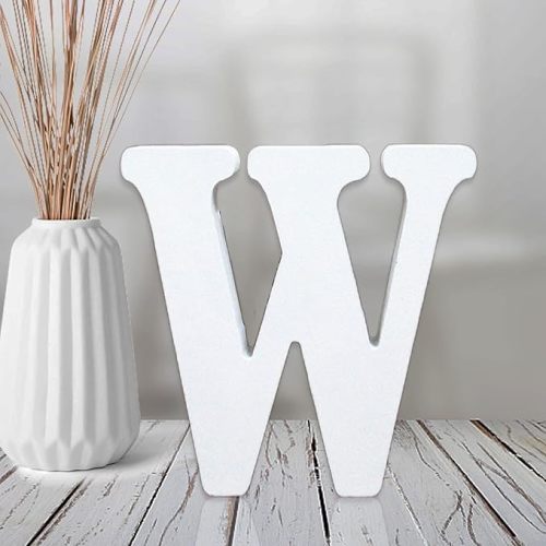 AOCEAN 4 Inch White Wood Letters Unfinished Wood Letter for Wall Decor Decorative Standing Letters Slices Sign Board Decoration for Craft Home Party Projects (W)