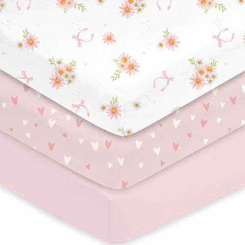 Plushii Baby Crib Sheets Fitted 3 Pack for Boys & Girls, 52'’ x 28'' Soft Microfiber Toddler Bed Sheets for Standard Crib & Toddler Mattresses (Daisies)