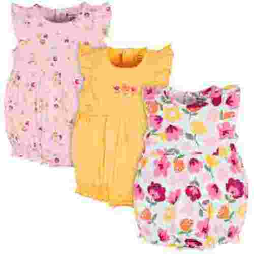 Onesies Brand Baby Girl Ruffle Sleeve Rompers, 3-Pack, Sizes, 0/3 Months - 24 Months
