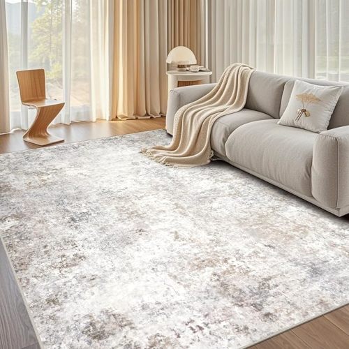 Beige Grey Washable Rugs 9x12 Area Rugs for Living Room,Bedroom,Dining Room