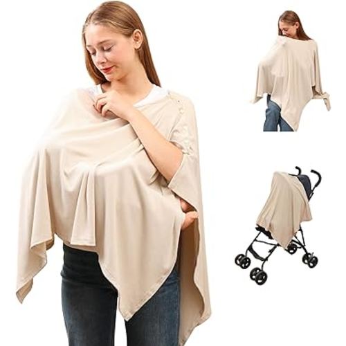 Nursing Cover for Breastfeeding- Viscose from Bamboo Ribbed Covers for Baby Breast Feeding, Full Coverage Privacy, Soft & Breathable Nursing Covers, Multi-Use Shawl Car Seat Cover