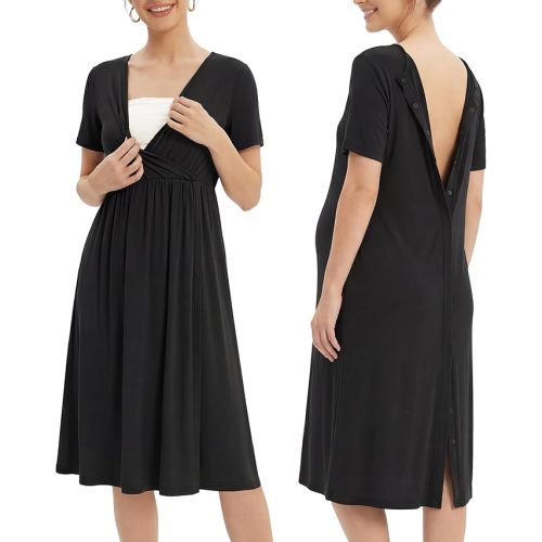 OUGES Women's Stain Resistant Labor Delivery Wrap Nursing Maternity Dress