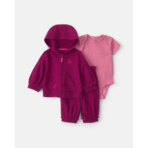Baby Girl 3-Piece Heart French Terry Layering Set - Burgundy | Carter's
