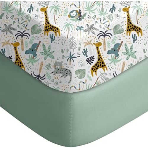 Yoofoss 2-pk Fitted Crib Sheets for Boys Girls 52”x28” (Green+Giraffe)