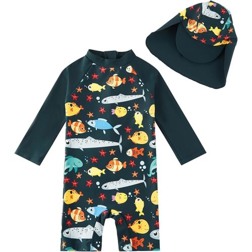 upandfast Baby/Toddler Swimsuit UPF 50+ Sun Protection One Piece Zipper Bathing Suit with Sun Hat Infant Beach Swimwear