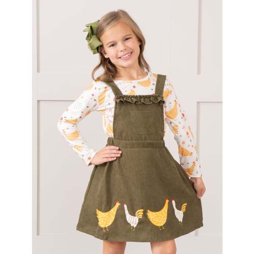 Olive Corduroy Chickens Skirtall Set