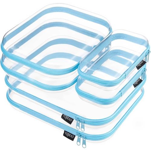 YQBRAO 6 Pack Sky Blue Clear Hard Shell Zipper Case, 1.2mm Heavy Duty Multi-Size Organizer Pouches for Home & Travel, Crush-Proof Storage Bags for Essentials, Toys & Toiletries (2L, 2M, 2S)