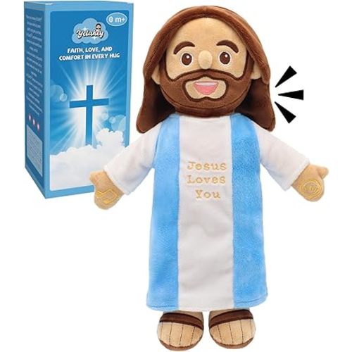 Talking Jesus Plush Doll - Speaks 36 Bible Verses & 10 Songs, 13” Speaking Dolls with Music & Sound, Stuffed Jesus Loves You Baptisms Christmas Easter Gifts for Kids Church Sunday School