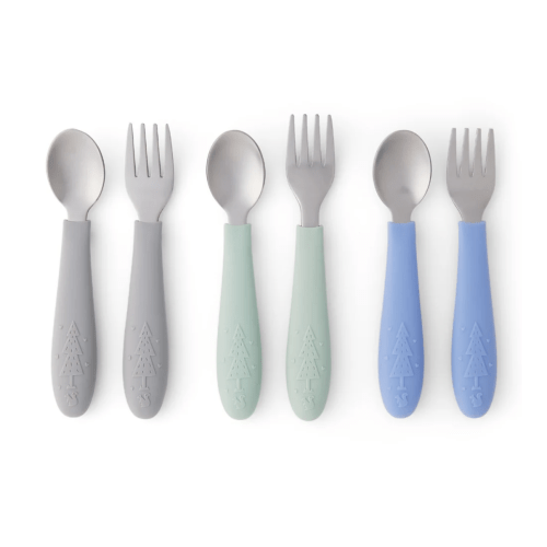 Babies/Toddler Stainless Steel Spoons + Forks with Silicone Handle