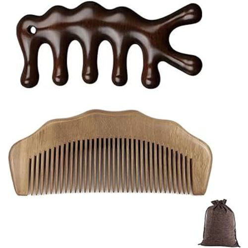 2 Pcs natural wooden comb,hair massager, Anti Static Wood, head massager scalp stress relax,birthing comb,scalp gua sha
