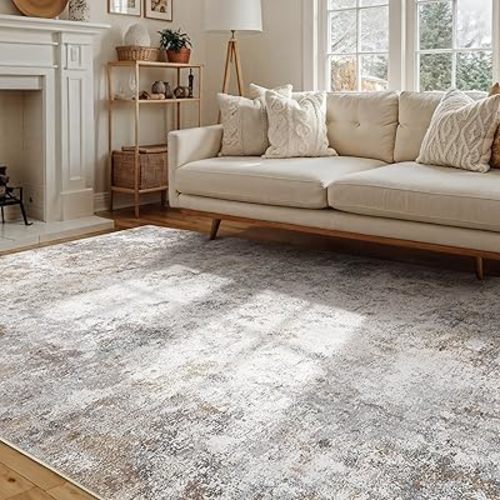 5x7 Area Rug Living Room Rugs - Washable Neutral Modern Abstract Soft Rug Indoor Floor No Slip Rug Carpet for Bedroom Under Dining Table Home Office Decor - Brown