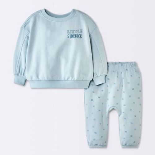 Baby Boys' 2pc Hatch Mark Graphic Modal French Terry Sweatshirt and Pants Set - Cloud Island™ Light Blue 0-3M
