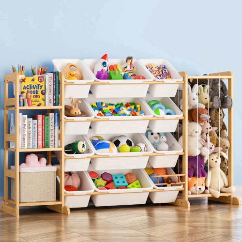 Toy Storage Organizer with Bookshelf and Stuffed Animal Storage - Kids Playroom Organization with Shelves and 12 Toy Bins - Toddler Living Room Toy Box for Lego - Nursery Bedroom Decor Essentials