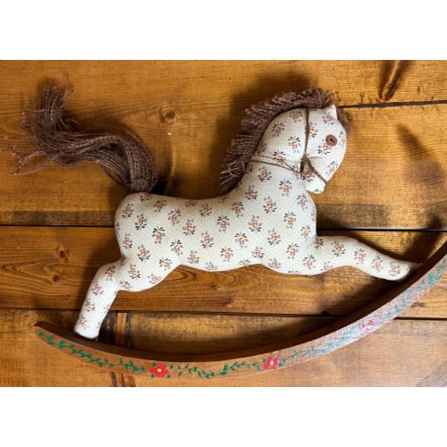 Vintage/ Handmade/ Fabric/ Rocking Horse/ Wood Base/ Good Condition