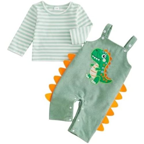 Baby Boy Fall Outfit Stripe Romper/Shirt Cartoon Overall Pants Set
