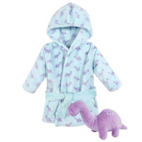 Hudson Baby Infant Girls Plush Bathrobe and Toy Set, Girls Dino, One Size