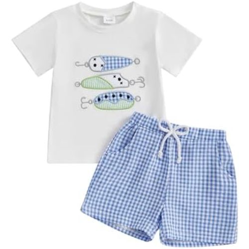 Toddler Boy Summer Outfits Baby Boy Animal Print Short Sleeves T-Shirt Plaid Shorts Set Infant Boy Clothes Set