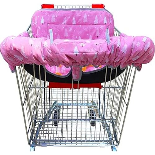 2-in-1 Shopping Cart and High Chair Cover-Grocery Cart Cover for Babies Toddlers Infants Resturant Highchair Cover-Padded Folds to Portable Pouch for Baby Boy Girl (Pink Tree)