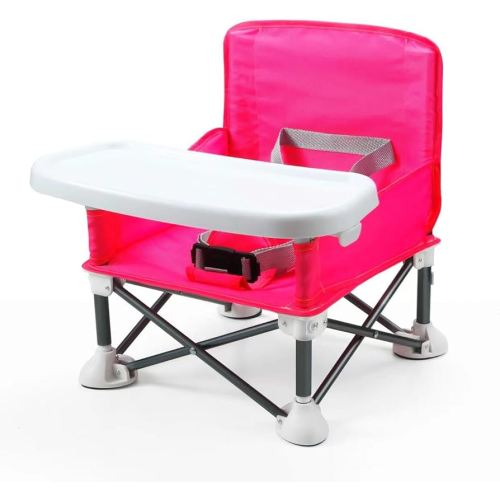 PandaEar Portable Travel Booster Seat with Tray| Folding Baby Seat Booster High Chair for Dining Table| Compact Camping Chair for Lawn, Beach Indoor/Outdoor Use| Toddlers, Kids (Pink)
