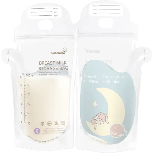 GROWNSY Breastmilk Storage Bags, 6oz Temp-Sensing Zero-Pollution Milk Storing Bag for Breastfeeding, Presterilized, Hygienically Doubled-Sealed, No-Leak for Refrigeration and Freezing, 130PCS
