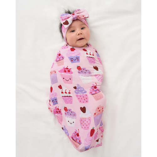 Cupcake Kisses Swaddle & Luxe Bow Headband Set | Little Sleepies