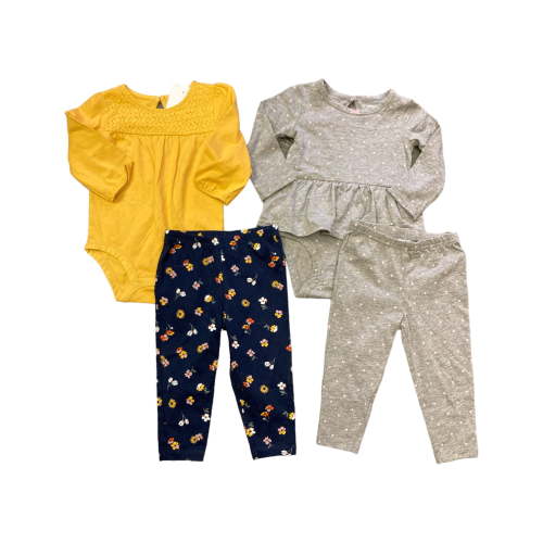 Carter's Baby & Toddler Girl's 4-Piece Long Sleeve Bodysuit & Legging Set (Gold/Navy Floral, 3-6M)