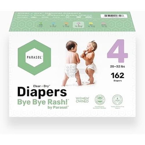 Parasol Clear+Dry Disposable Diapers and Clear+Pure Wipes Kit, RashShield Protection, Size 4 (20-32 lbs), Diaper Bundle of 162 Diapers & 240 Wipes