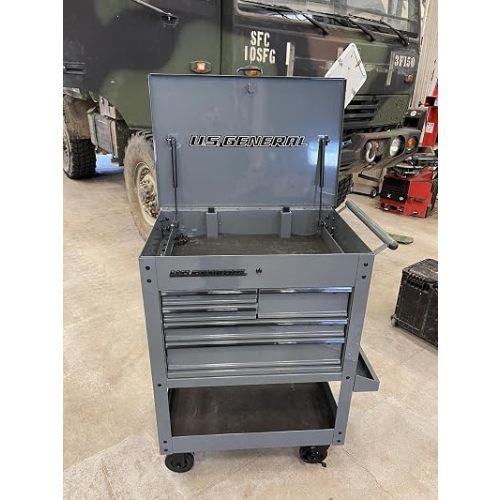 Storage Tool Cabinet 5 Drawer Rolling Mechanic's Cart, Gray (Slate) with Large Top Compartment