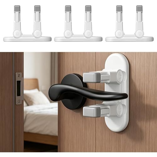3 Pack Snap-On Door Lever Safety Locks for Baby and Kids, Child Door Handle Lock Without Drilling, Baby Proof Security Lock-No Tools Required (White-3Pack)