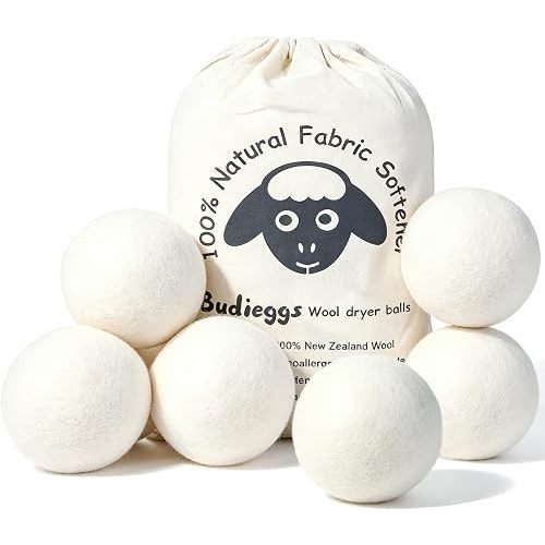 Budieggs Wool Dryer Balls XL 6-Pack, 100% New Zealand Wool Handmade