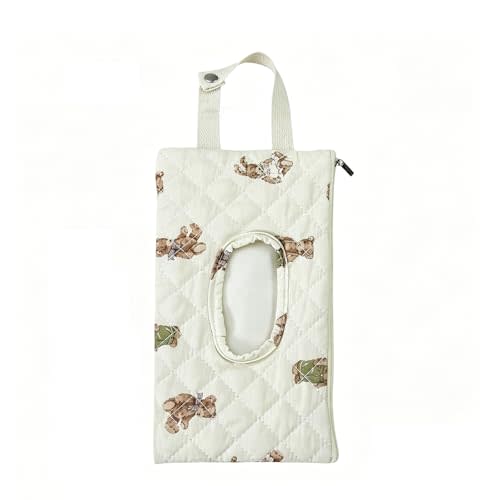 Quilted Baby Wipe Holder Quilted Wipe Pouch Portable Hanging Floral Wet Wipes Bag for Car, Stroller (Bear 3)